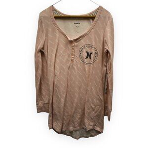 Hurley Shirt M Womens Pink Printed Henley Long Sleeve Polyester Blend